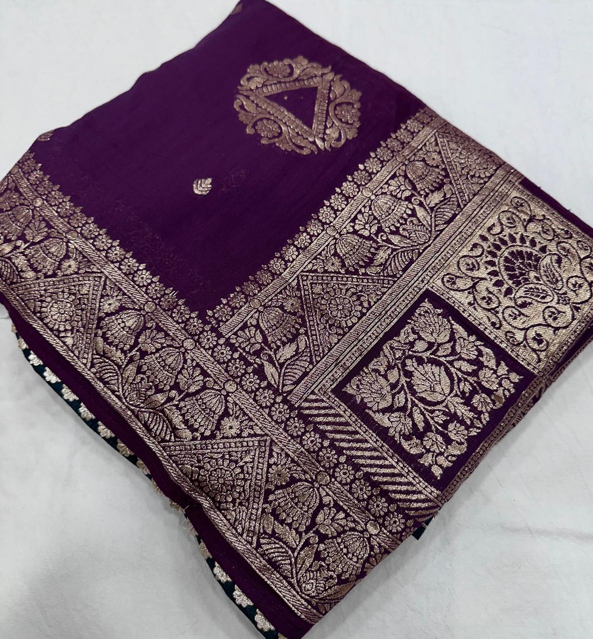 Wedding Wear Wine Purple Maslin Silk Saree for Women