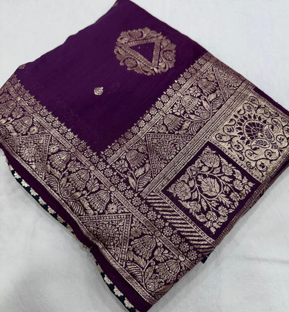 Wedding Wear Wine Purple Maslin Silk Saree for Women