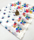 White Floral Aari Work Linen Saree with Blouse