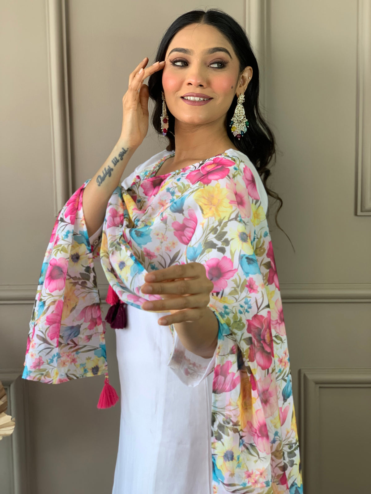 White Chanderi Embroidered Kurta Set with Organza Dupatta for Women