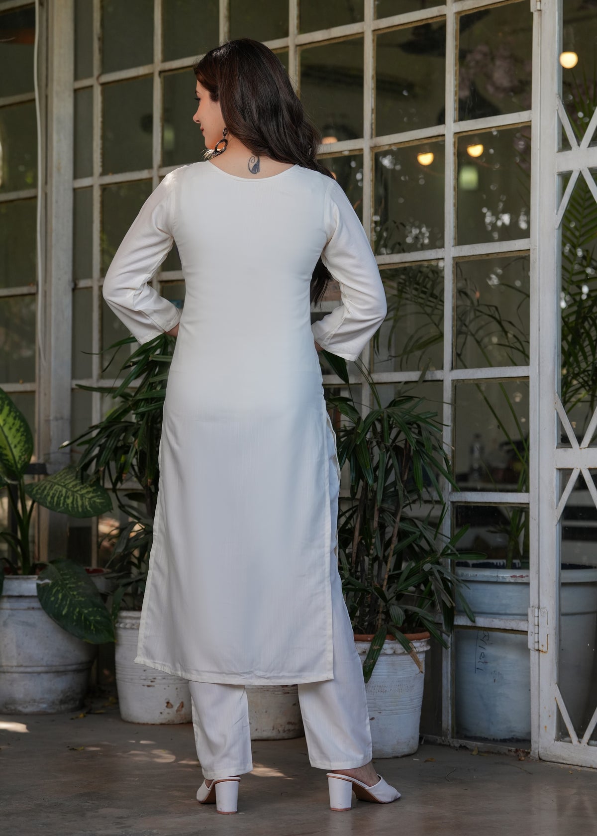White Designer Threadwork Suit with Chinon Dupatta for Women