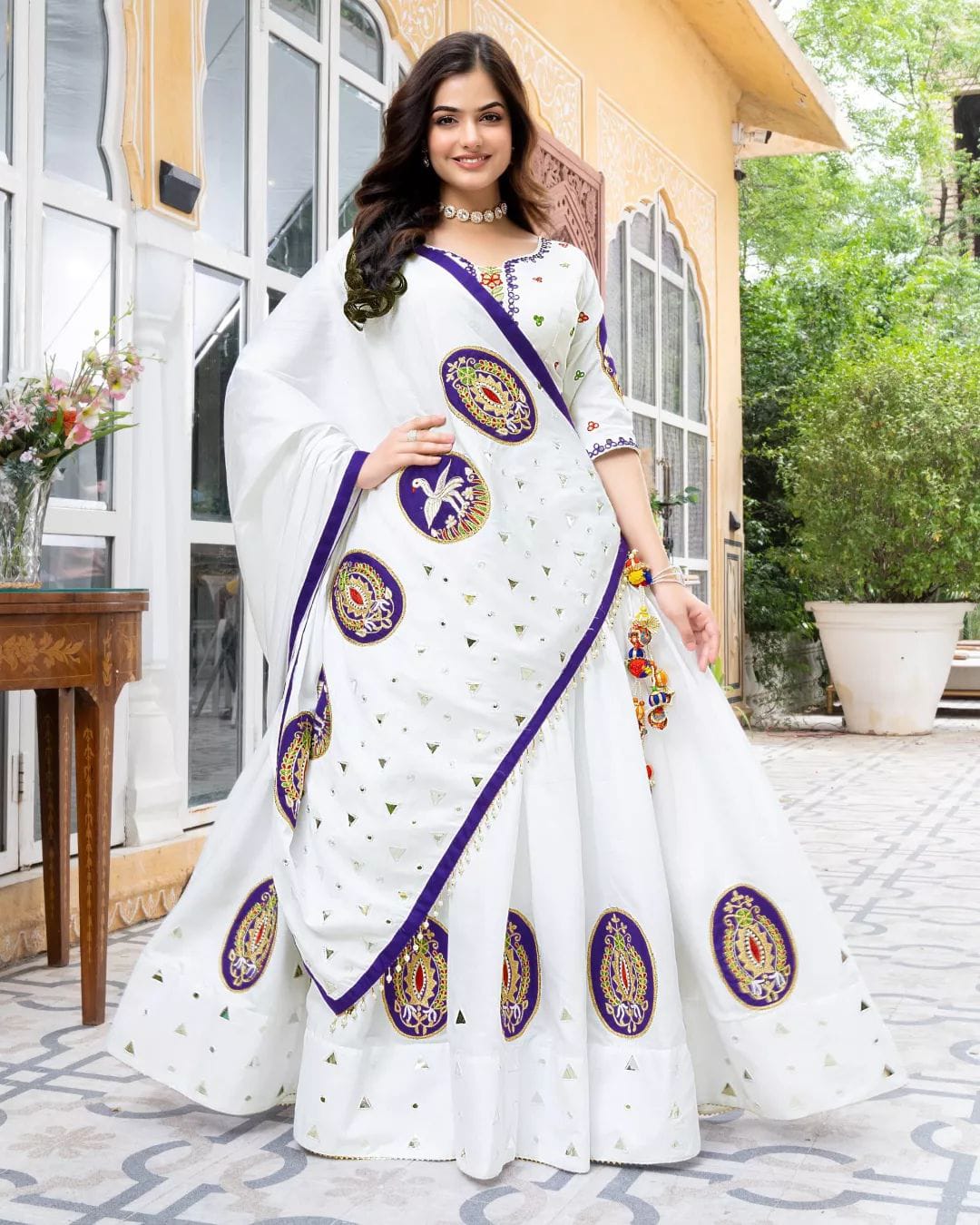 White Digital Print Festive Lehenga Choli Set for Women