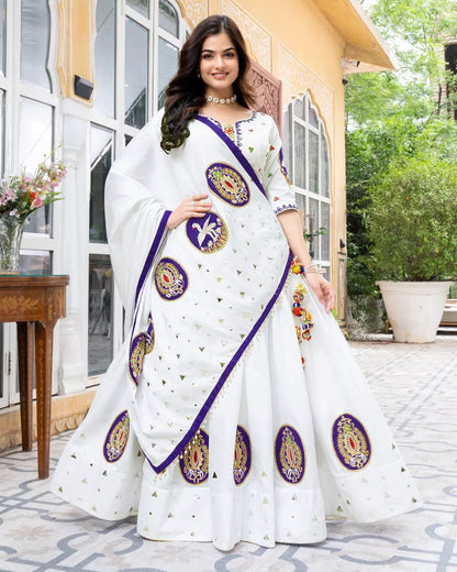 White Digital Print Festive Lehenga Choli Set for Women