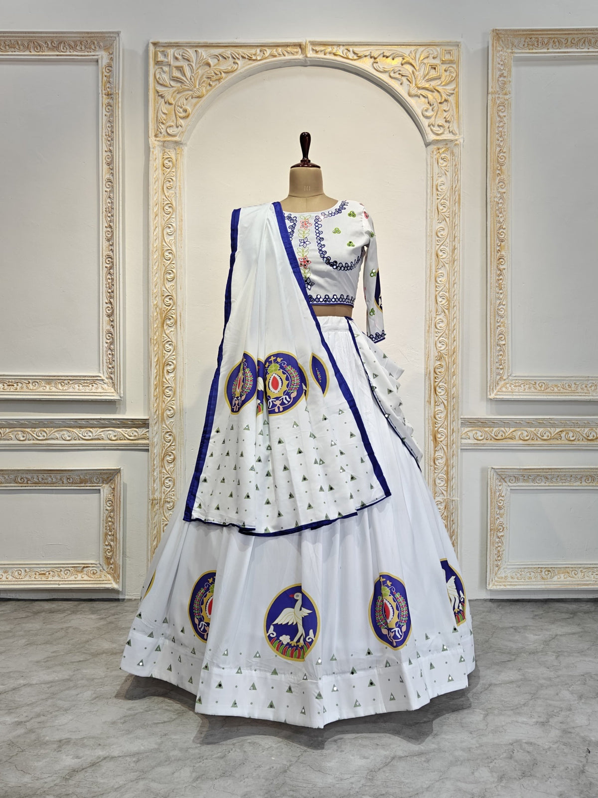 White Digital Print Festive Lehenga Choli Set for Women