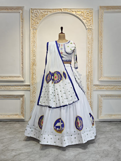 White Digital Print Festive Lehenga Choli Set for Women