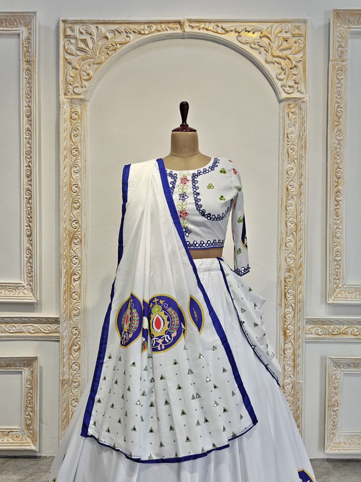White Digital Print Festive Lehenga Choli Set for Women