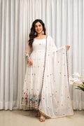 White Embroidered Anarkali Suit Set