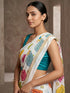 White Rajwadi Mor Saree with Teal Peacock Border for Women