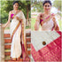 White Pink Lichi Silk Saree with Rich Golden Zari Work for Women