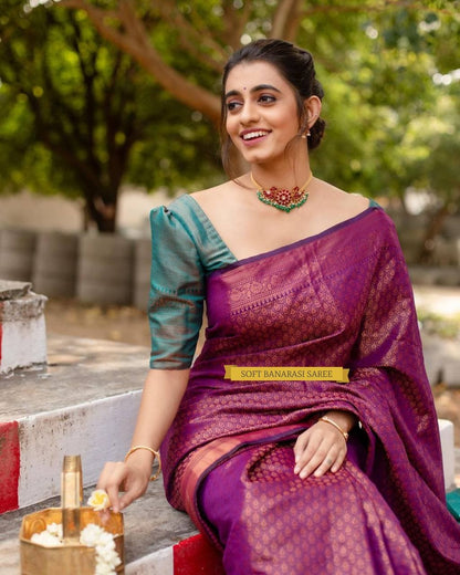 Premium Wine Banarasi Saree with Designer Weave for Women