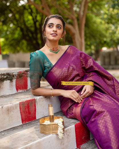 Premium Wine Banarasi Saree with Designer Weave for Women