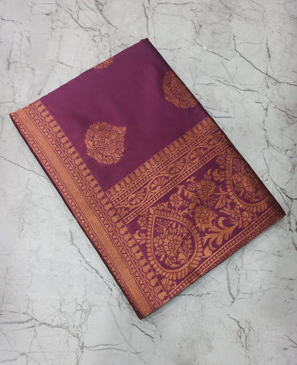 Wine Banarasi Silk Saree With Rich Zari Border Work for Women
