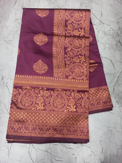 Wine Banarasi Silk Saree With Rich Zari Border Work for Women