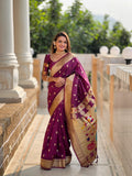 Wine Banarasi Silk Saree with Zari & Paithani Pallu