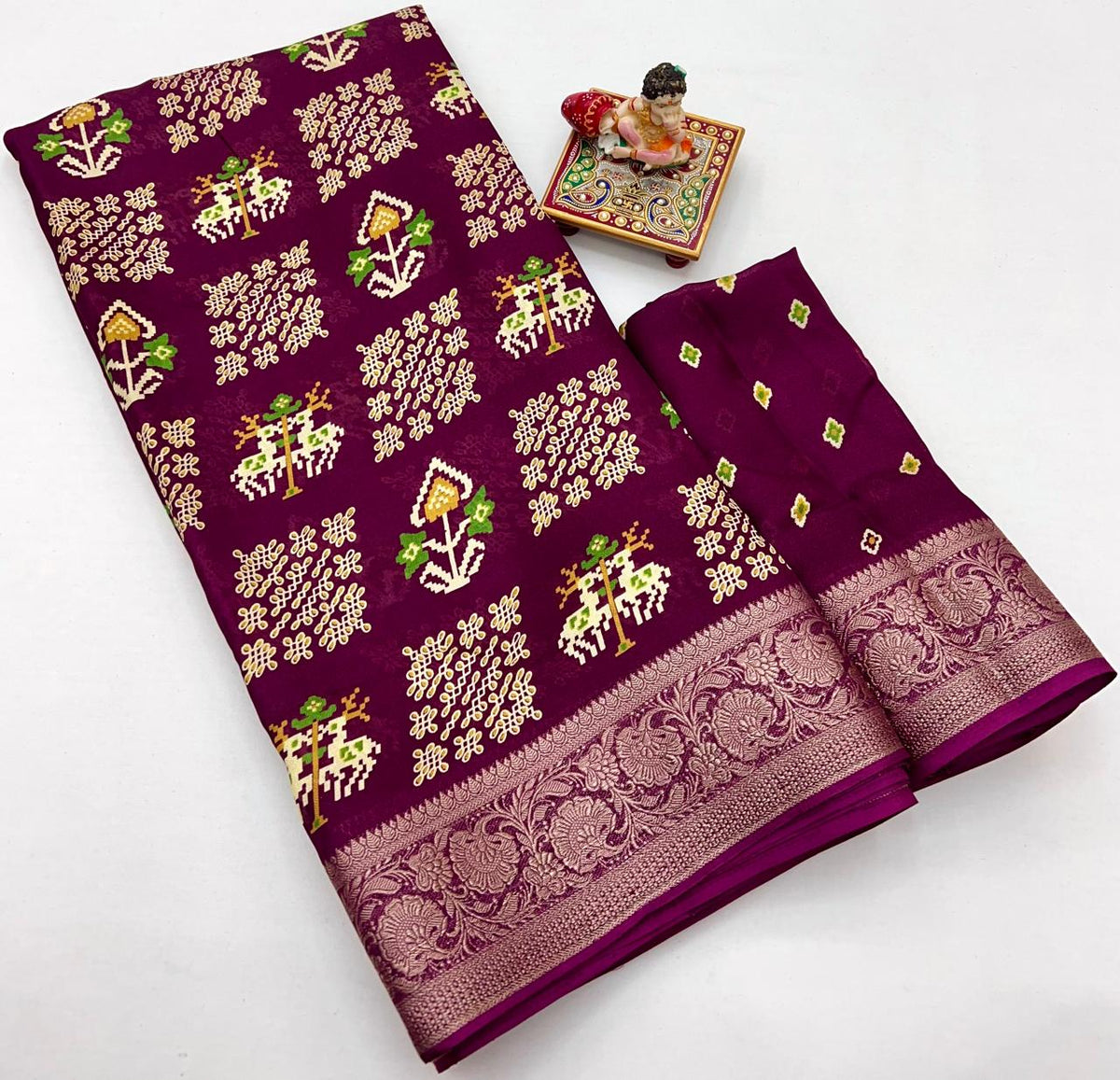 Wine Designer Printed Georgette Saree With Zari Border for Women