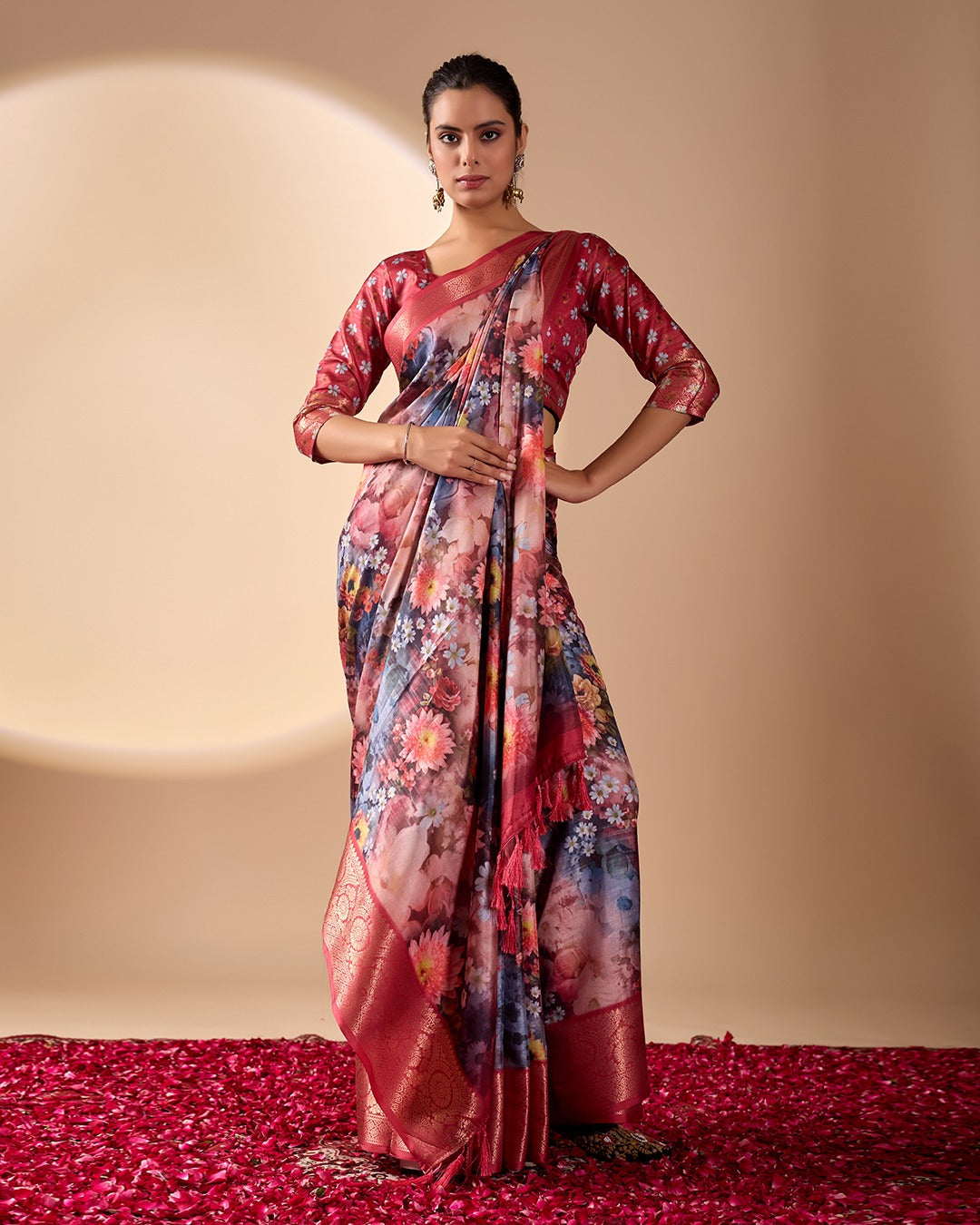 Wine Garden Designer Silk Saree for Women