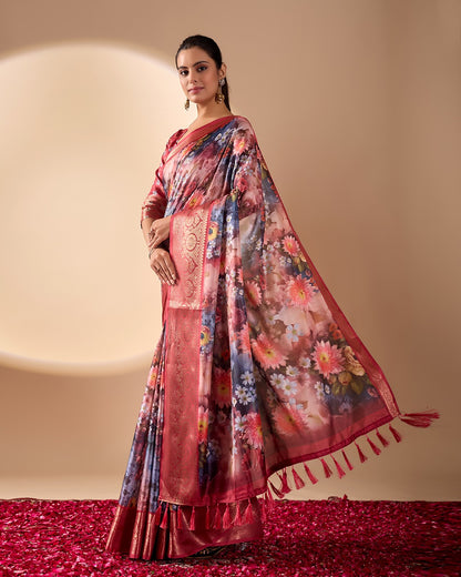 Wine Garden Designer Silk Saree for Women