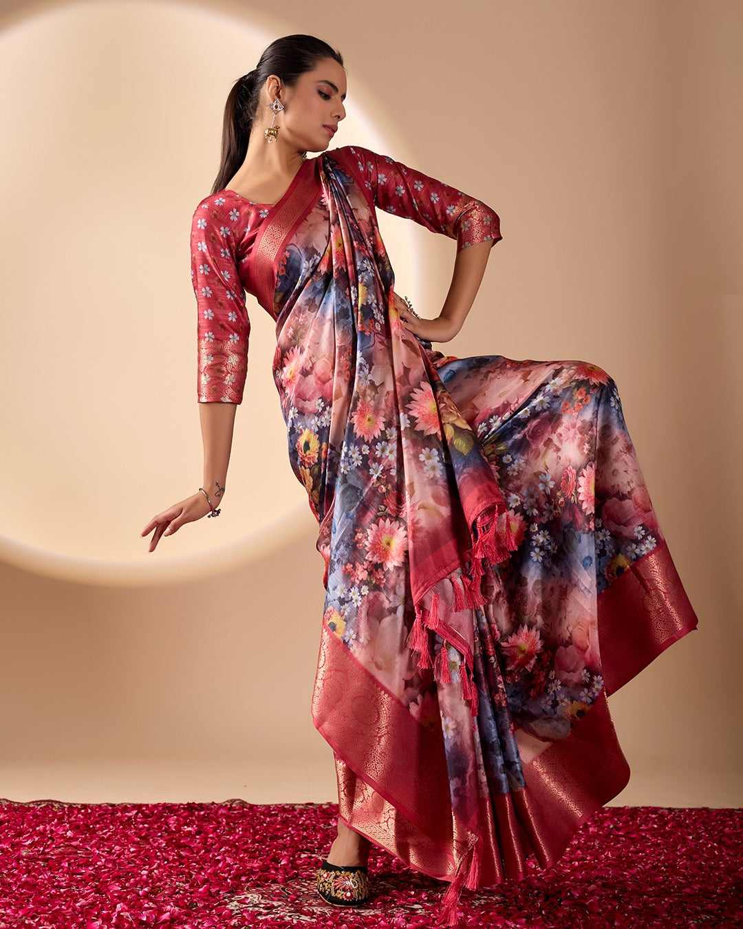 Wine Garden Designer Silk Saree for Women