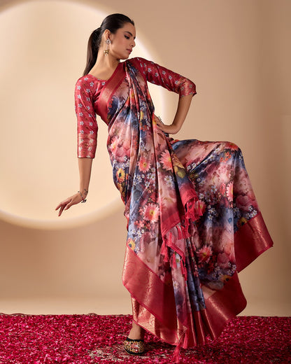 Wine Garden Designer Silk Saree for Women