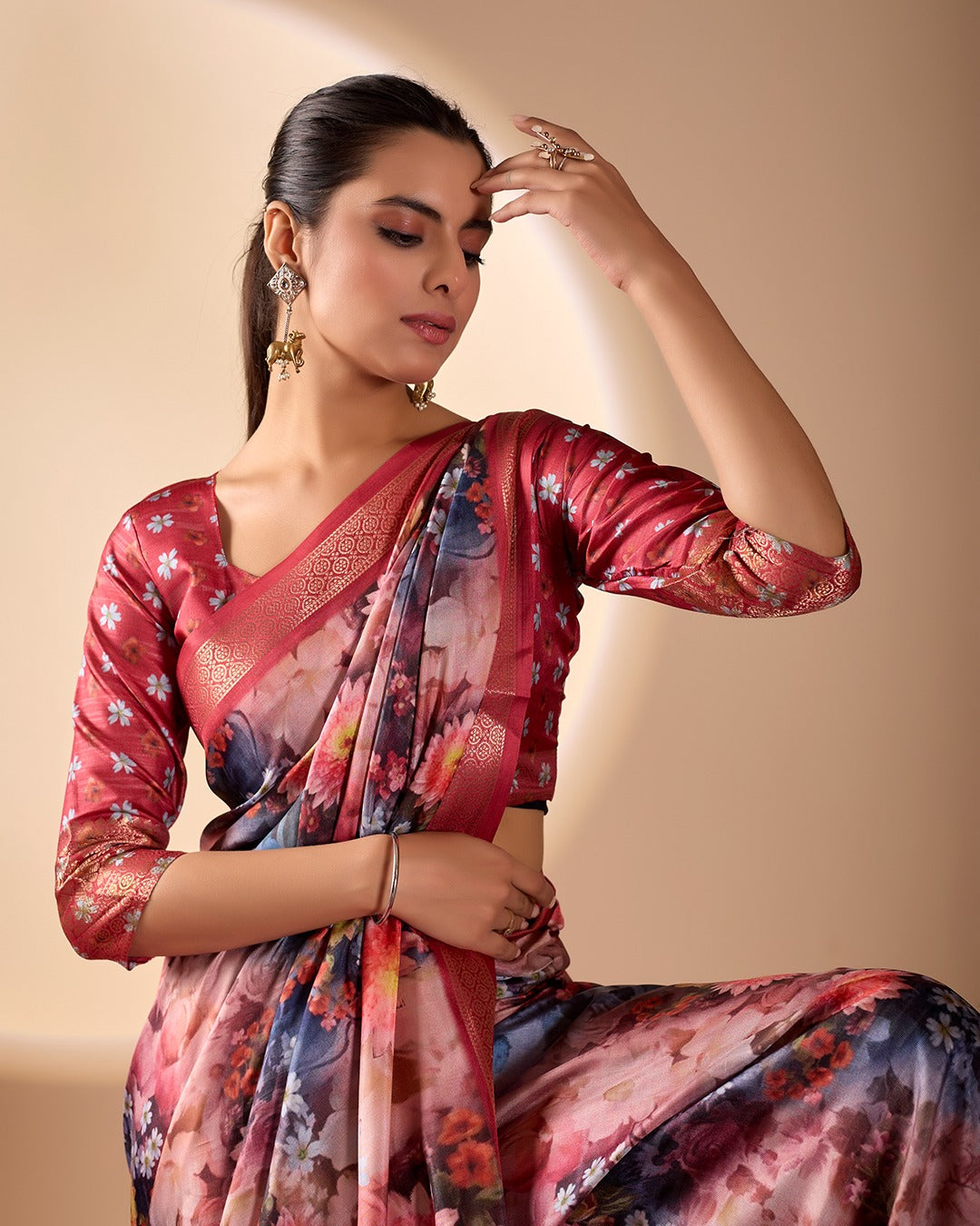 Wine Garden Designer Silk Saree for Women