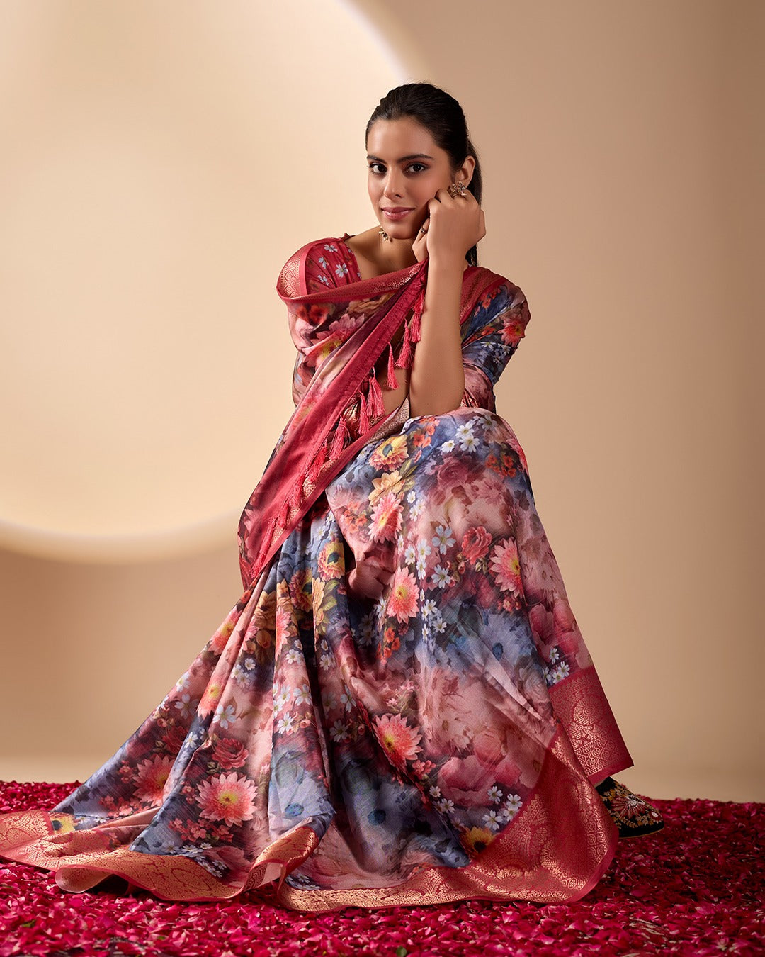 Wine Garden Designer Silk Saree for Women