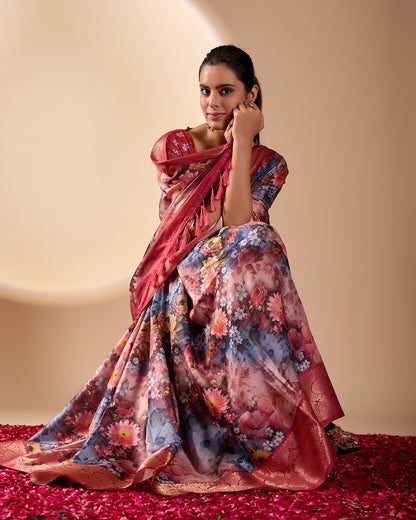 Wine Garden Designer Silk Saree for Women
