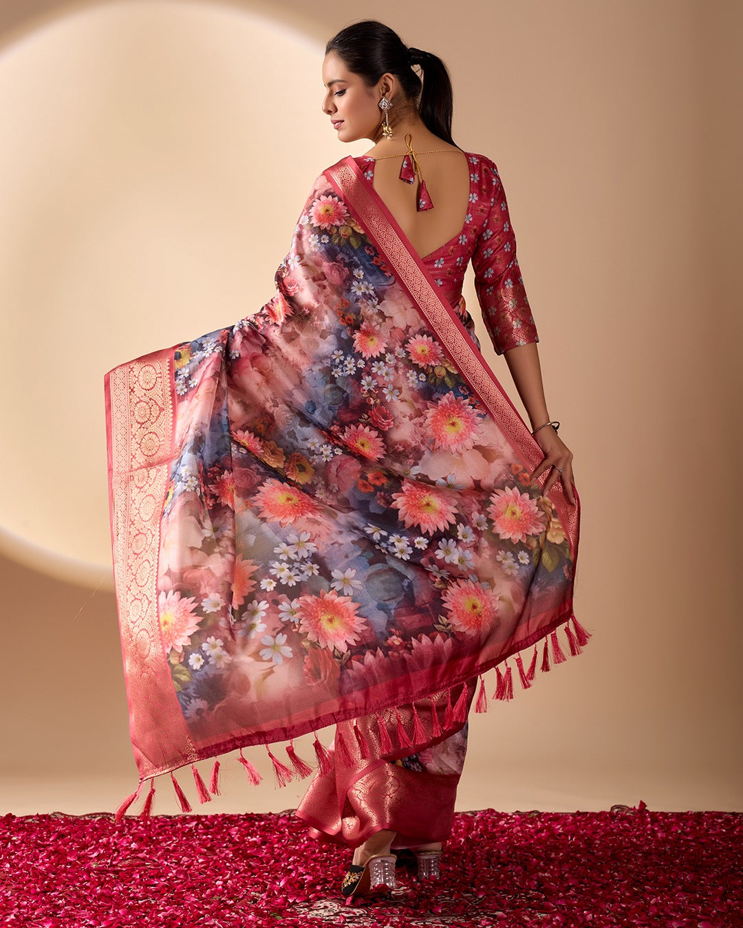 Wine Garden Designer Silk Saree for Women