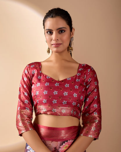 Wine Garden Designer Silk Saree for Women