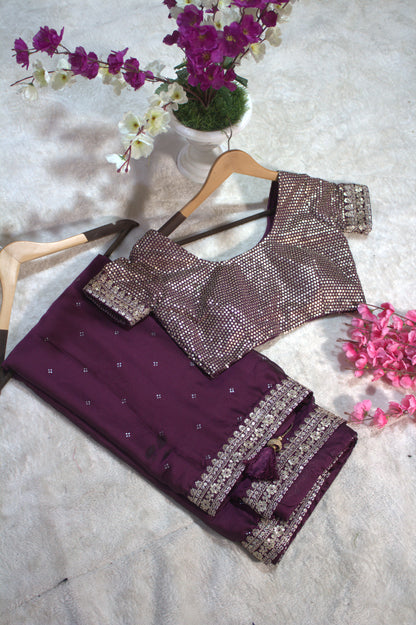 Wine Kasturi Silk Saree with Zari, Dori &amp; Sequin Work for Women