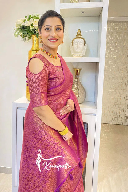 Wine Lichi Silk Saree with Zari Jacquard &amp; Rich Pallu for Women