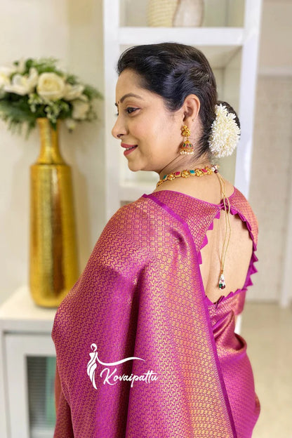 Wine Lichi Silk Saree with Zari Jacquard &amp; Rich Pallu for Women