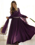 Wine Party Wear Anarkali Gown with Lace Dupatta