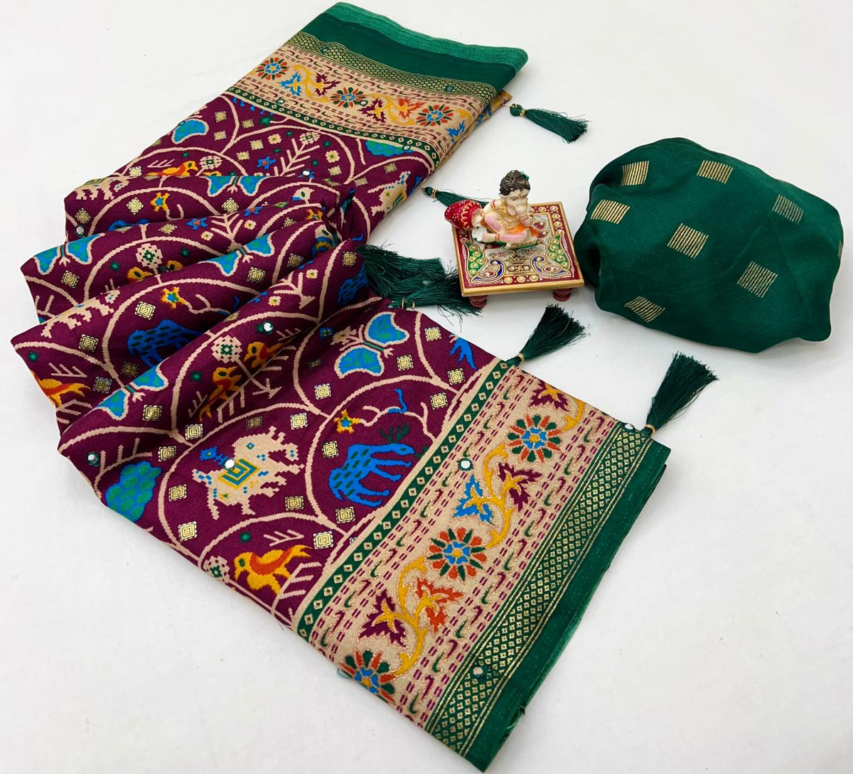 Wine Patola Style Soft Pashmina Silk Party Wear Saree for Women