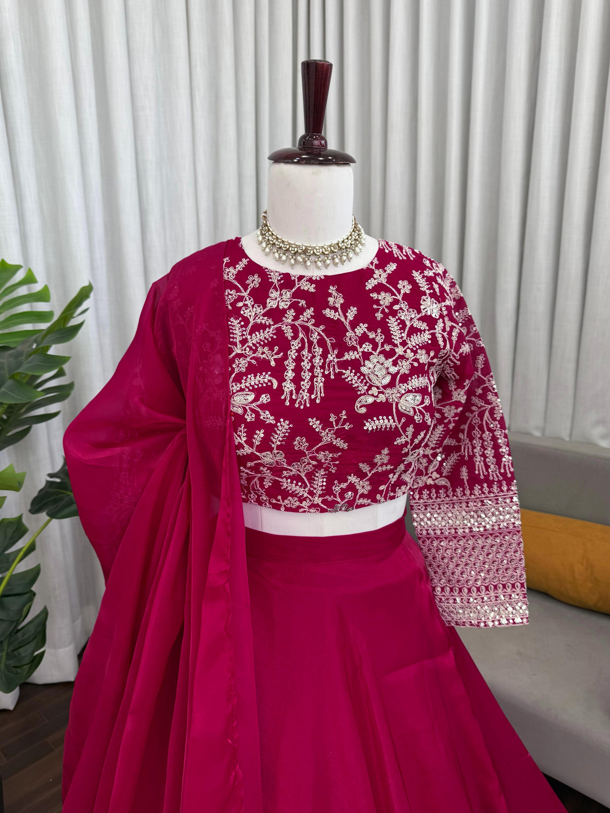 Wine Pink Embroidered Silk Lehenga Set for Women