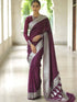 Elegant Wine Banarasi Saree with Silver Zari Border for Women