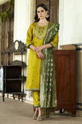 Women's Mustard Silk Blend Kurta Set with Dupatta
