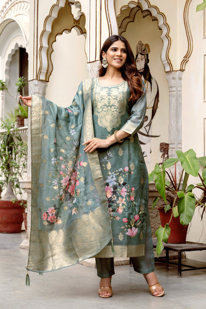 Woven Chanderi Cotton Readymade Salwar Suit for Women