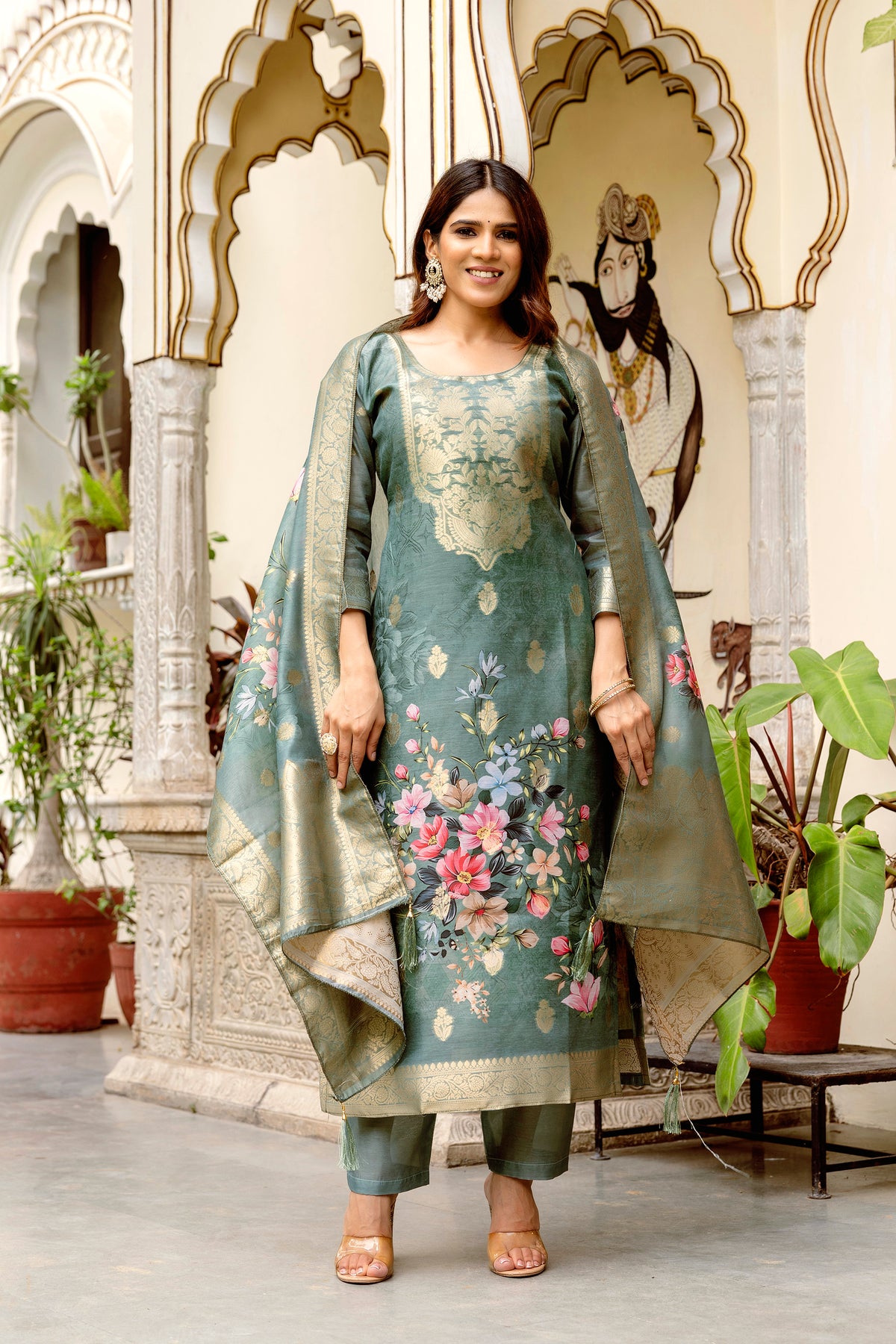 Woven Chanderi Cotton Readymade Salwar Suit for Women