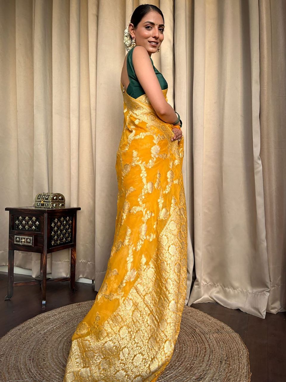 Yellow Banarasi Silk Saree With Rich Gold Zari Work for Women