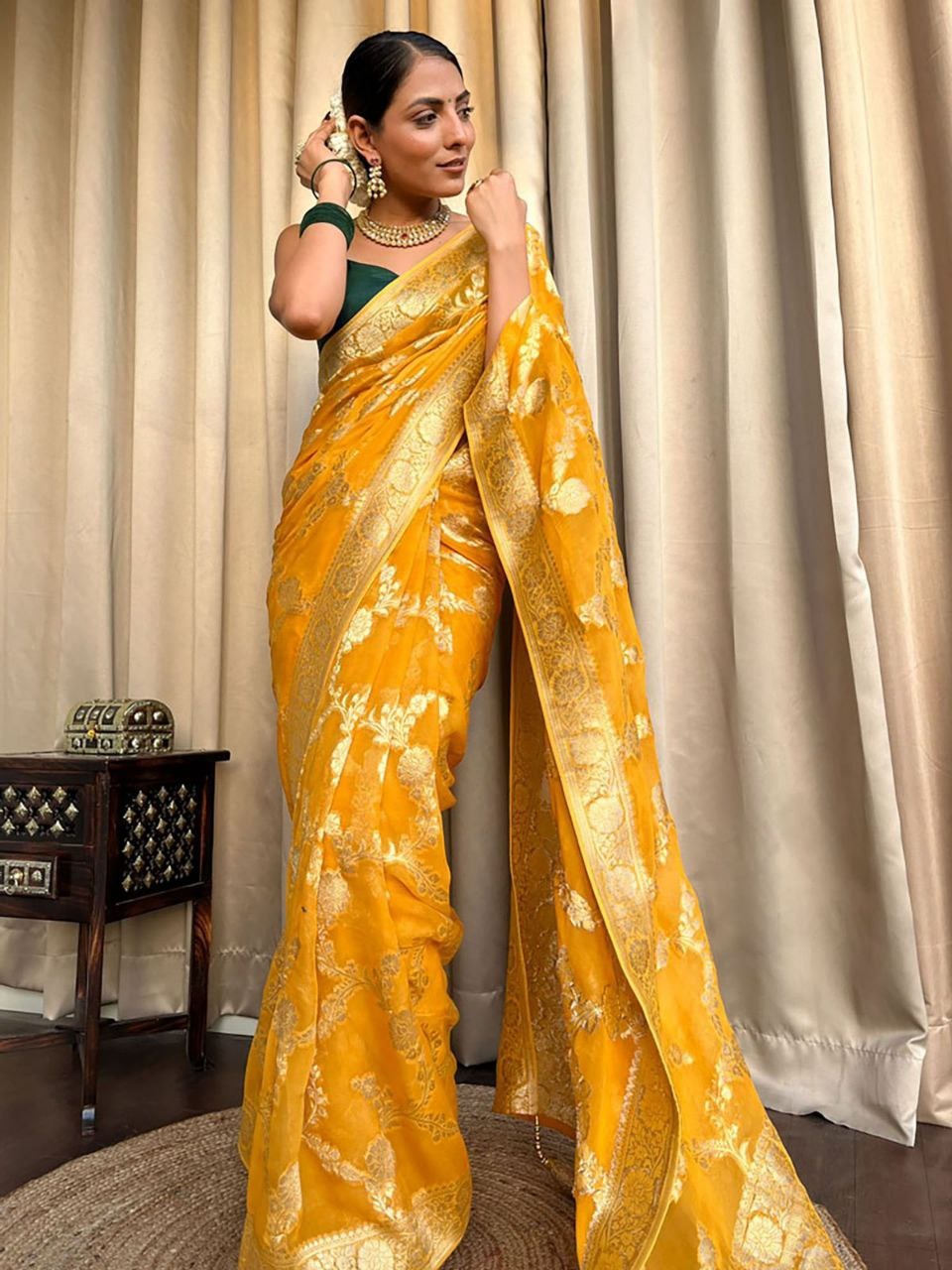 Yellow Banarasi Silk Saree With Rich Gold Zari Work for Women