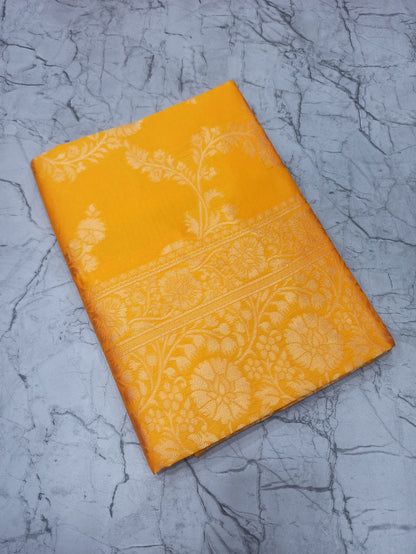 Yellow Banarasi Silk Saree With Rich Gold Zari Work for Women