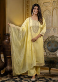 Elegant Yellow Cotton Kurti Pant Dupatta Set