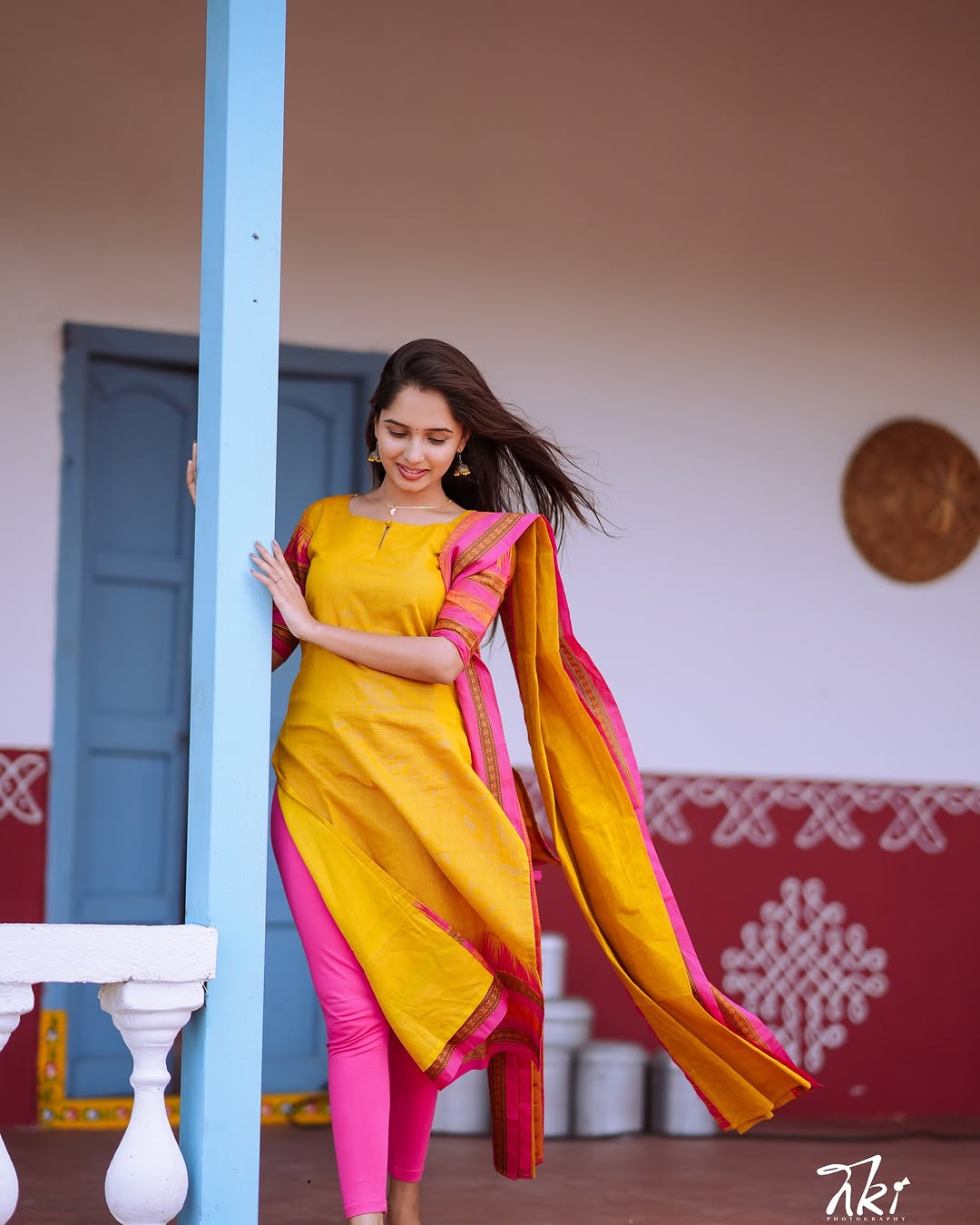 Classic Yellow Cotton Kurti Set with Woven Dupatta for Women