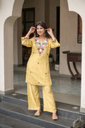 Yellow Floral Embroidered Kurti Pant Set Online