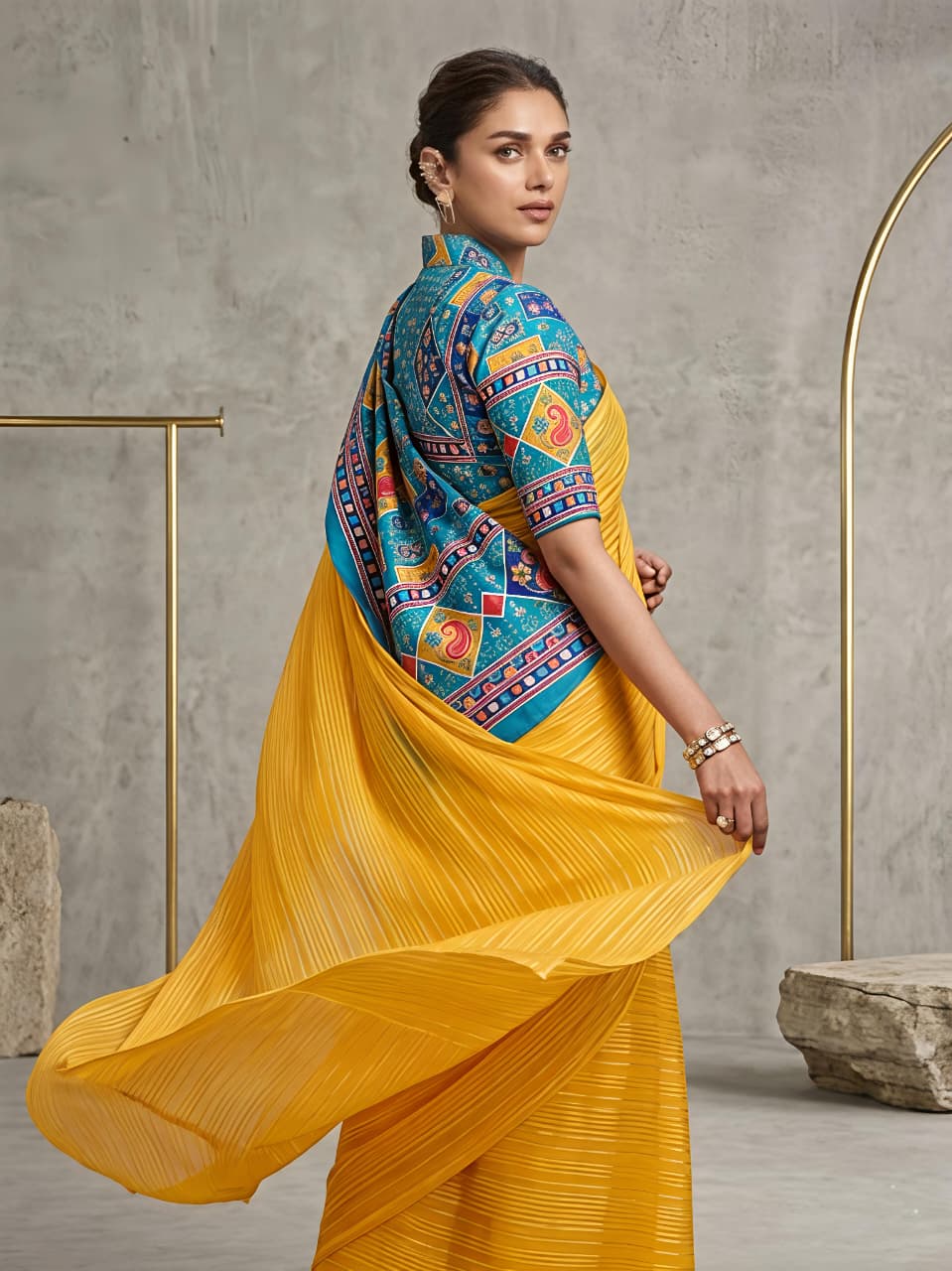 Yellow Haldi Special Georgette Saree with Zari for Women