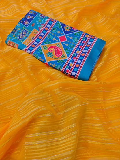 Yellow Haldi Special Georgette Saree with Zari for Women