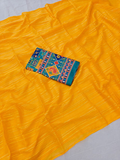 Yellow Haldi Special Georgette Saree with Zari for Women
