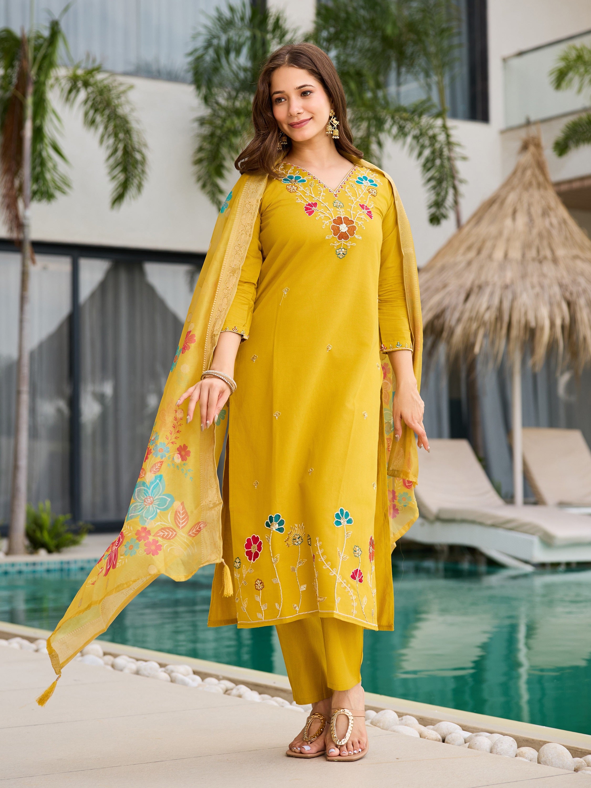 Yellow Kurti  with Organza Dupatta