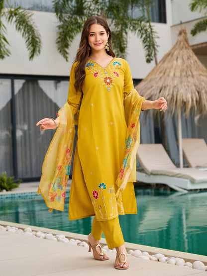 Yellow Kurti with Organza Dupatta for Women