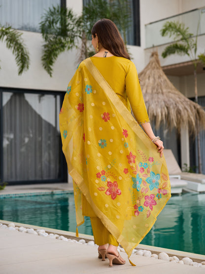 Yellow Kurti with Organza Dupatta for Women